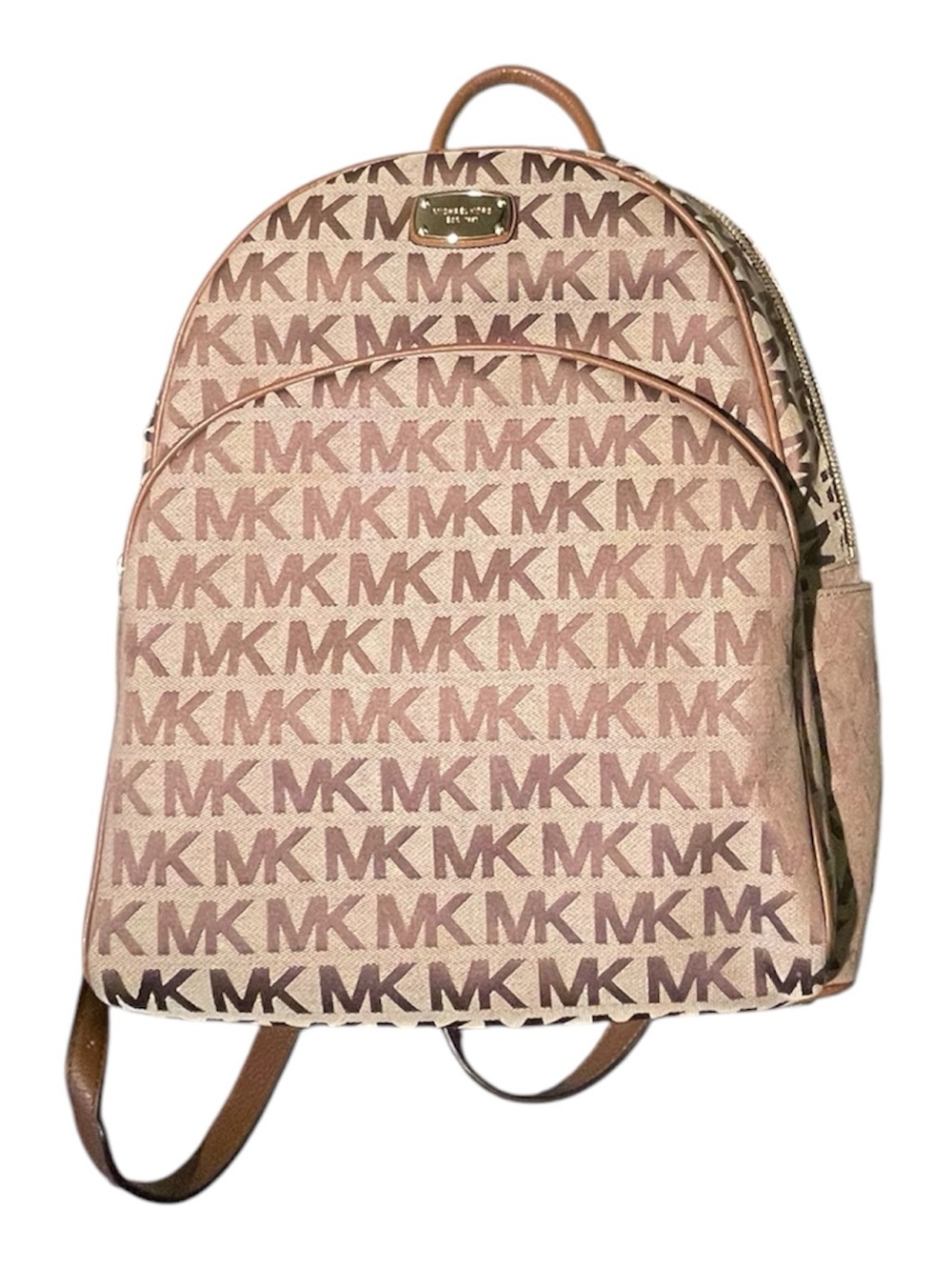 Michael Kors Signature Monogram Logo Canvas Medium Backpack Brown And Tan Gold